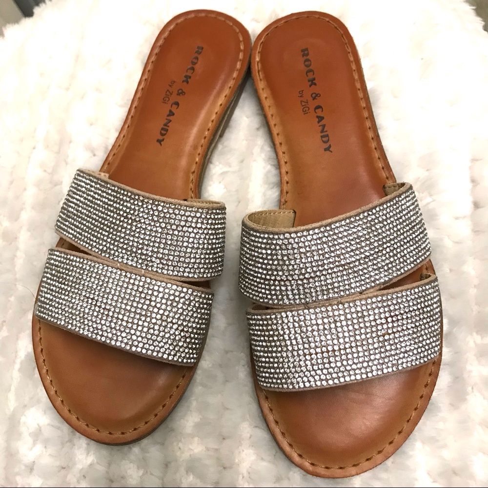 Rock & Candy by ZiGi flats champagne and rhinestones. Like New size 6